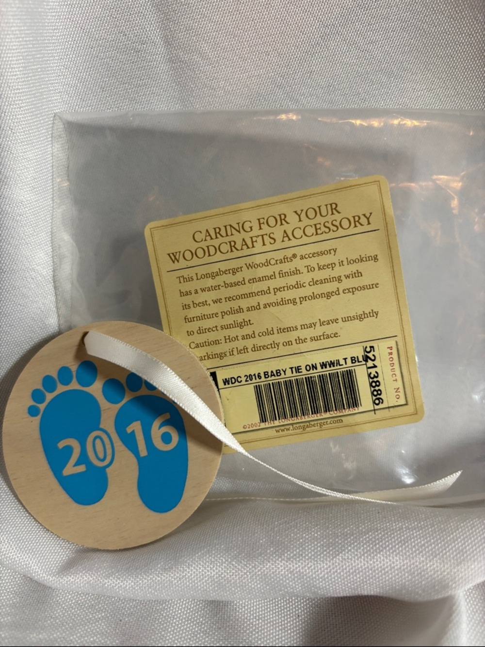 Longaberger 2016 Blue Baby Feet Wooden Tie-on